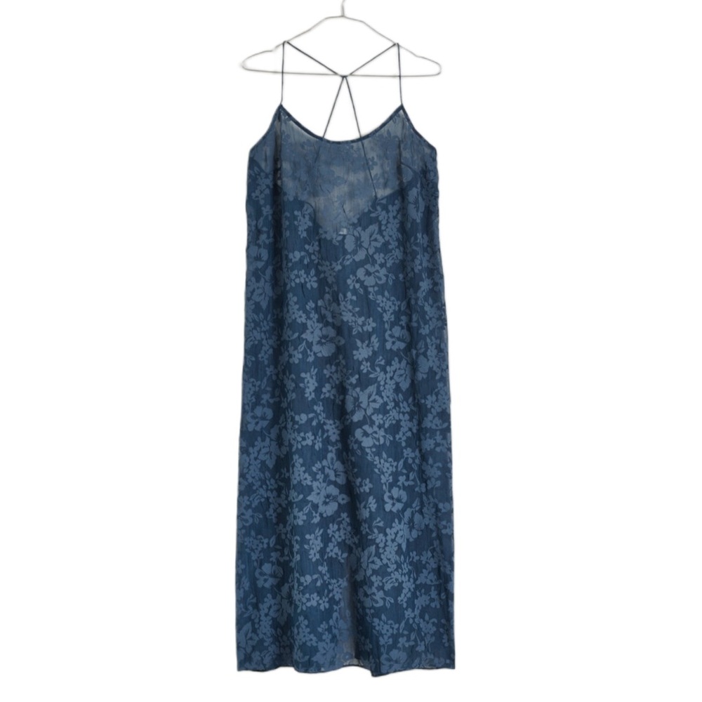 NWT Madewell Burnout Dusty Blue Floral Halter Cover-Up Midi Dress Sz Medium